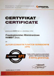 Certyfikat Autoryzowanego Punktu Serwisowego (APS)
